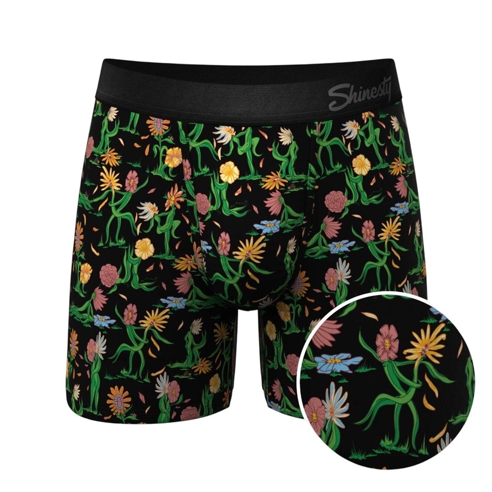 Shinesty Ball Hammock Boxer Briefs Mens Wildflowers Floral Black Underwear